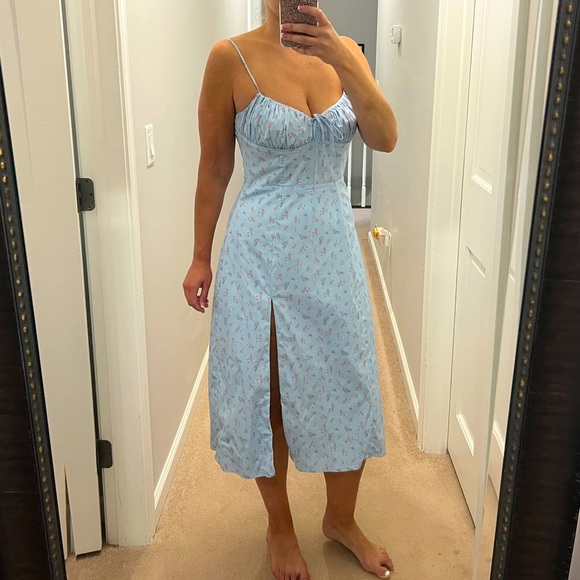 House of CB Dresses House Of Cb Carina Blue Floral Bustier Midi